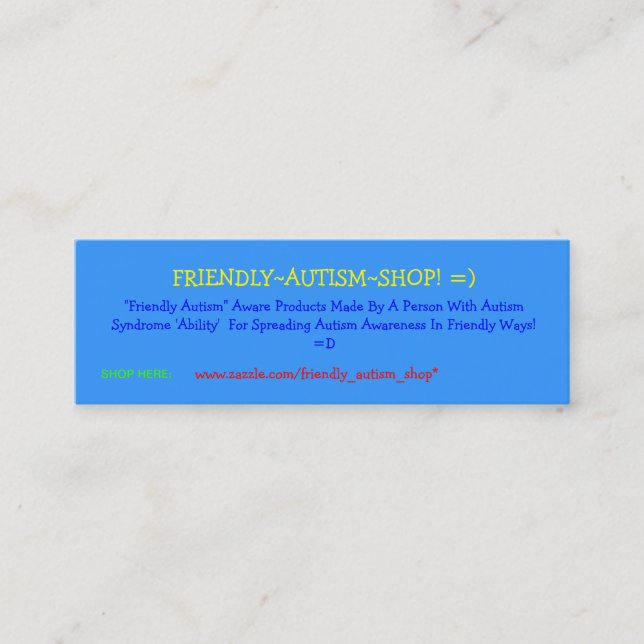 Carte De Visite Mini Friendly~Autism~Shop ! =) cartons publicitaires (Devant)