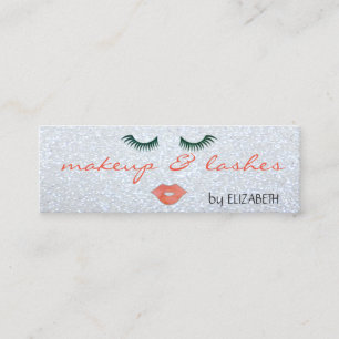 Carte De Visite Mini Glitterie moderne, Argent, Lèvres, Lashes, Maquill