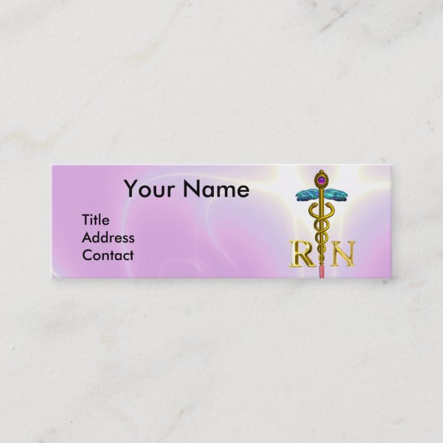 Carte De Visite Mini GOLD CADUCEUS INSCRIT INFIRMIER SYMBOLE Pink Fuchs (Devant)
