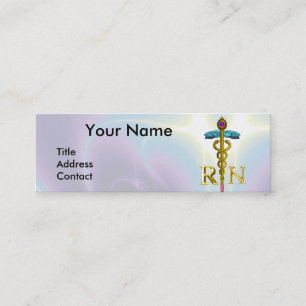 Carte De Visite Mini GOLD CADUCEUS SYMBOLE INFIRMIER INSCRIT Bleu clair