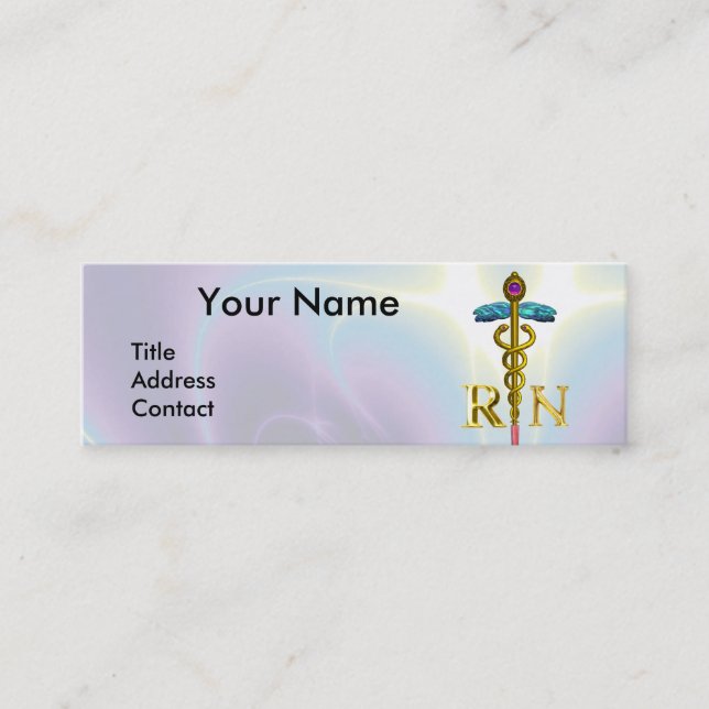 Carte De Visite Mini GOLD CADUCEUS SYMBOLE INFIRMIER INSCRIT Bleu clair (Devant)