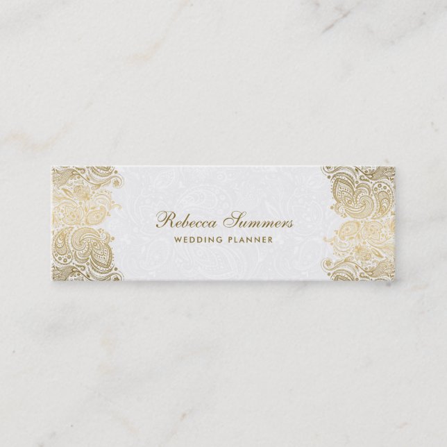 Carte De Visite Mini Gold Paisley Lace Plush Arrière - plan blanc (Devant)