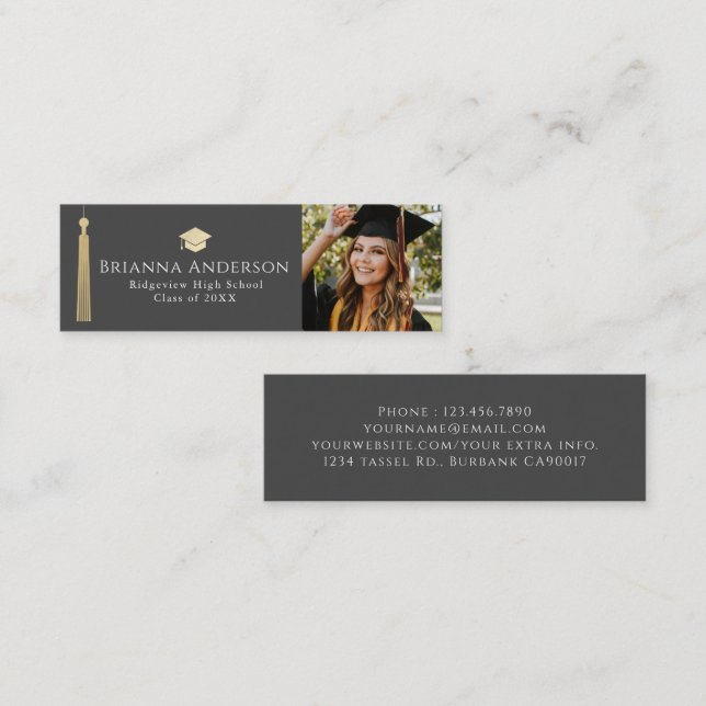 Carte De Visite Mini Gold Tassel & Casquette Grey Graduation Insérer la (Devant / Derrière)