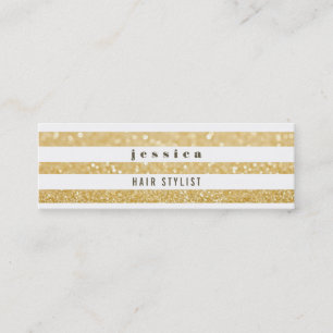 Carte De Visite Mini Gold & White Stripes Liste de cheveux Skinny Card