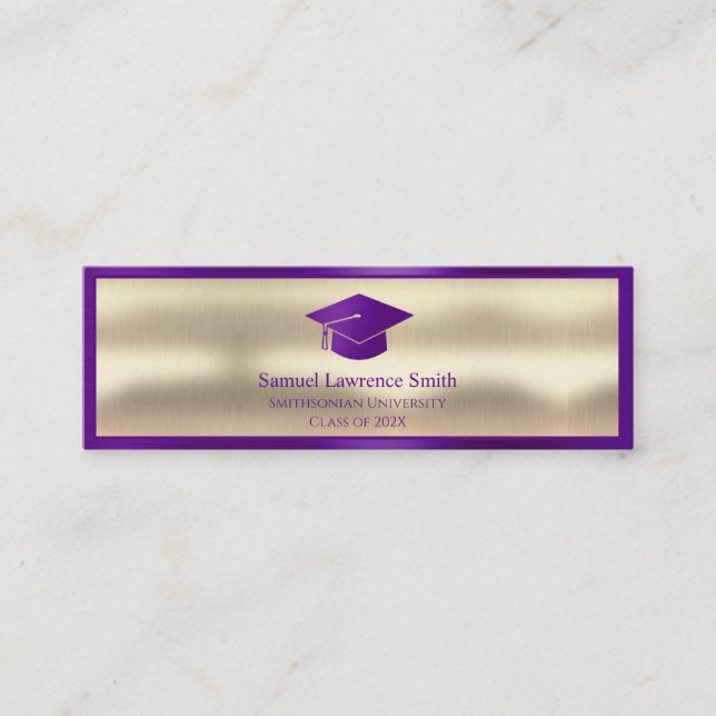 Carte De Visite Mini Graduate moderne Classe de nom Insérer Purple Gold (Devant)