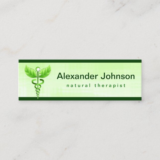 Carte De Visite Mini Green Caduceus Alternative Medicine Light Skinny (Devant)