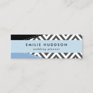 Carte De Visite Mini Gris Zigzag, Gris Chevron, Motif Zigzag, Bleu