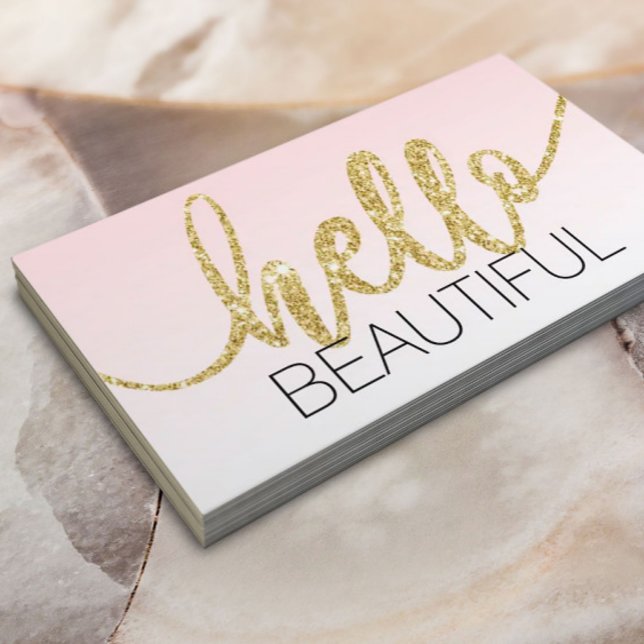 Carte De Visite Mini Hello Beau Blush Pink Gold Script (Créateur téléchargé)