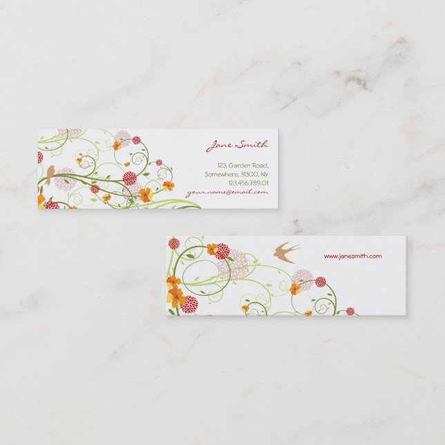 Carte De Visite Mini Hibiscus et hirondelles Jardin floral élégant (Devant / Derrière)