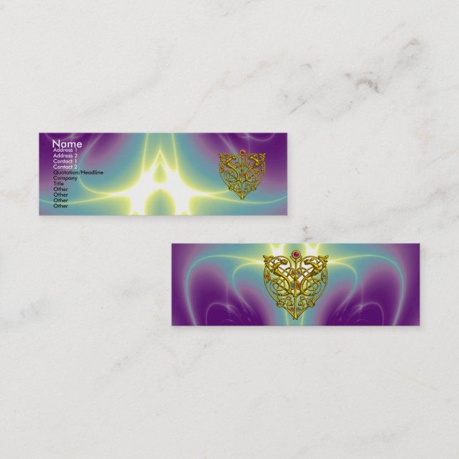 Carte De Visite Mini HYPER VALENTINE, COEUR CELTIQUE OR Purple Vert (Devant / Derrière)