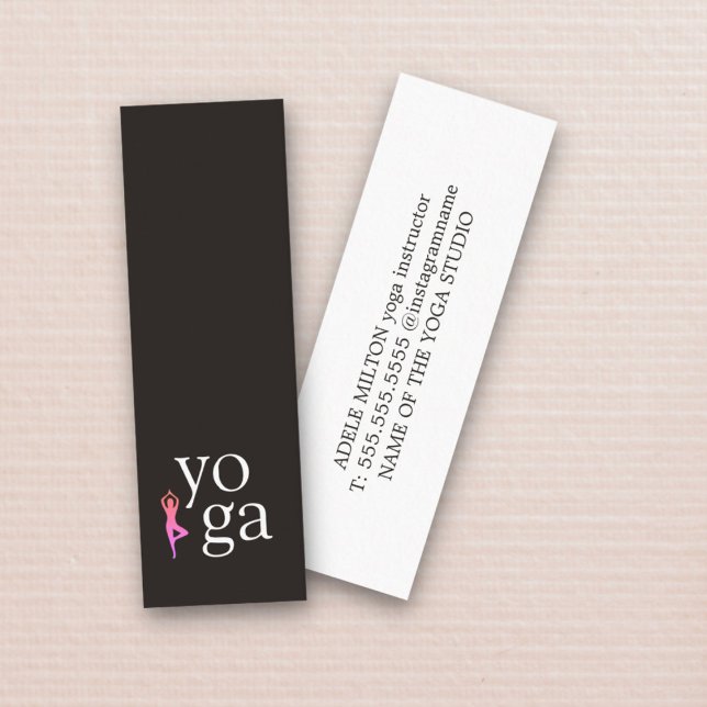 Carte De Visite Mini Icône minimaliste de Yoga noir blanc rose (Créateur téléchargé)