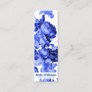 Carte De Visite Mini Illustration d'art floral vintage bleu élégant