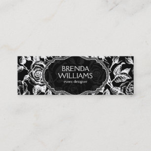 Carte De Visite Mini Illustration vintage de roses en noir et blanc