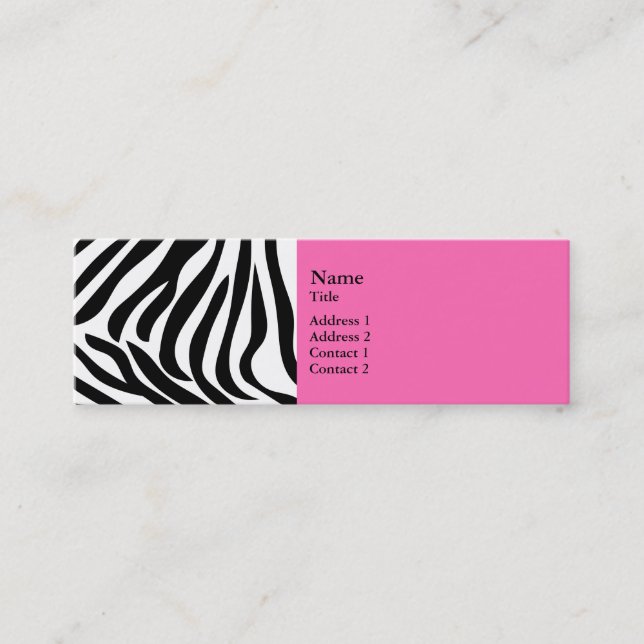 Carte De Visite Mini Impression Zèbre noir et blanc avec rose chaud (Devant)