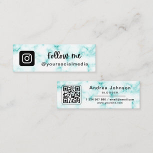 Carte De Visite Mini Instagram en marbre vert Turquoise Suivre le code 