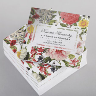Carte De Visite Mini Jardin Fleurs vintages et Insectes Carré floral B
