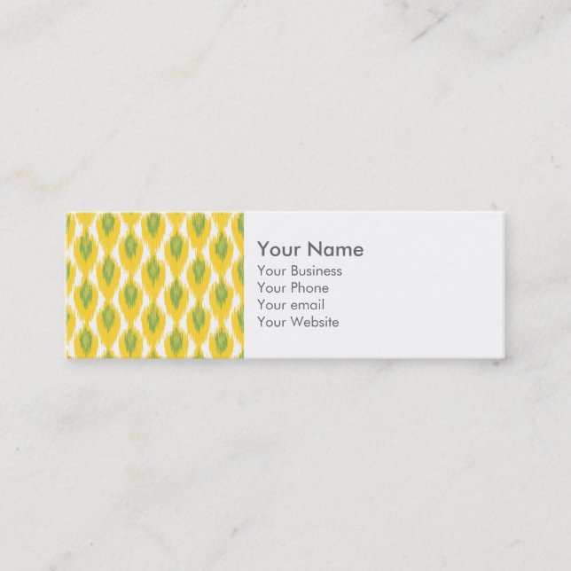 Carte De Visite Mini Jaune vert Abstrait tribal Ikat Motif diamant (Devant)