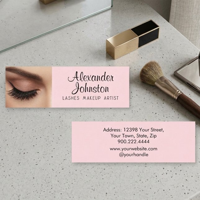 Carte De Visite Mini Lashes Makeup Artist Blush Pink Professional (Lashes Makeup Artist Blush Pink Professional SEO Mini Business Card)