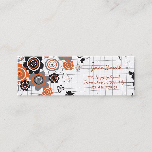 Carte De Visite Mini L'encre grunge de poussins de fleurs d'orange (Devant)