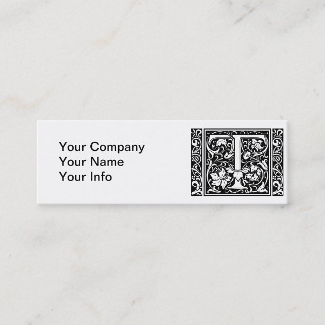 Carte De Visite Mini Lettre T Monogramme médiéval Art Nouveau (Devant)