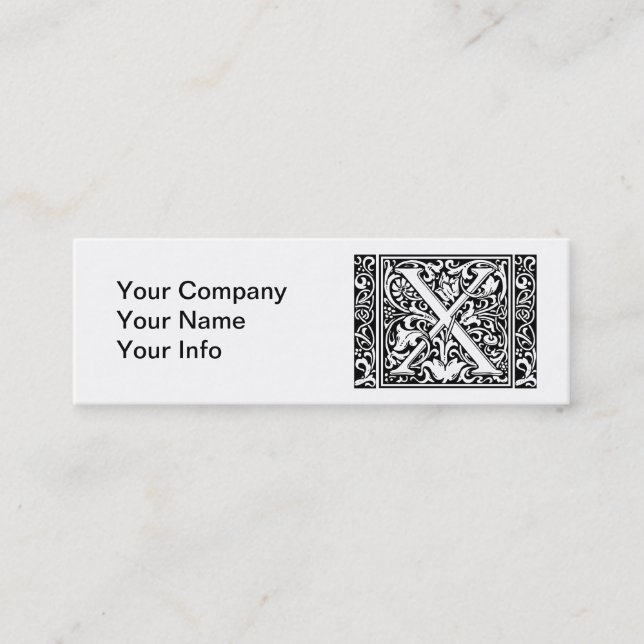 Carte De Visite Mini Lettre X Monogramme médiéval Art Nouveau (Devant)