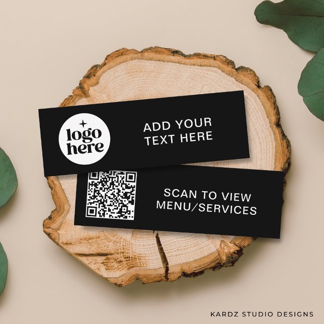 Carte De Visite Mini Logo commercial de code QR simple (Front and back of card is shown in Mini size, 3 x 1 inches. Customize and choose paper type.)