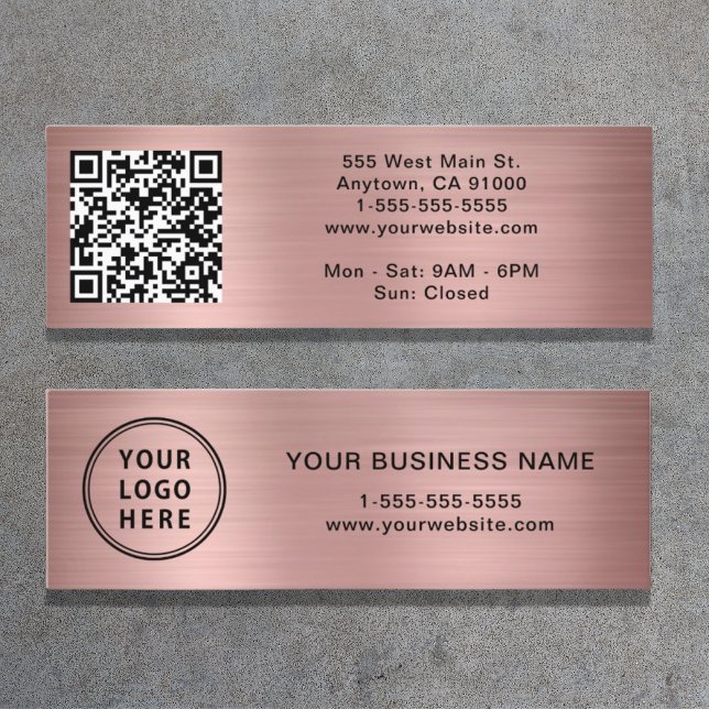 Carte De Visite Mini Logo moderne QR Code Rose Or (Créateur téléchargé)