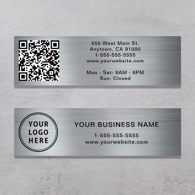 Carte De Visite Mini Logo moderne QR Code Silver (Créateur téléchargé)