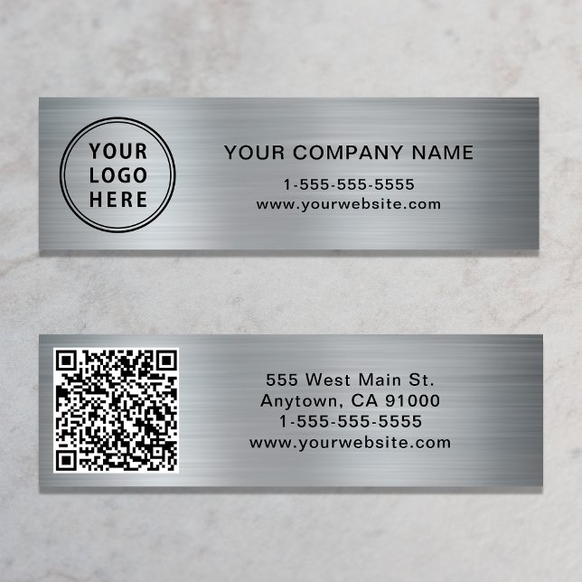 Carte De Visite Mini Logo moderne QR Code Silver (Créateur téléchargé)