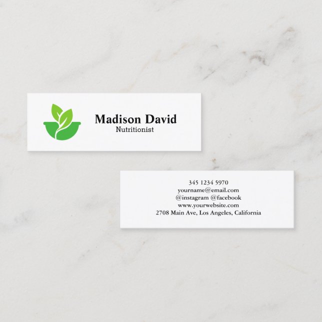 Carte De Visite Mini Logo nutritionniste diététiste sur mesure (Devant / Derrière)