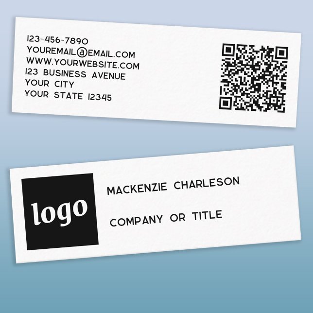 Carte De Visite Mini Logo simple et code QR (Logo QR code and text custom mini business cards)