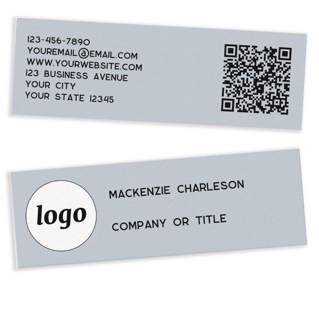Carte De Visite Mini Logo simple et code QR Dusty Powder Blue (Logo and QR code custom text professional mini business card)