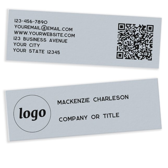 Carte De Visite Mini Logo simple et code QR Dusty Powder Blue (Logo with QR card and custom text dusty powder blue mini business cards)
