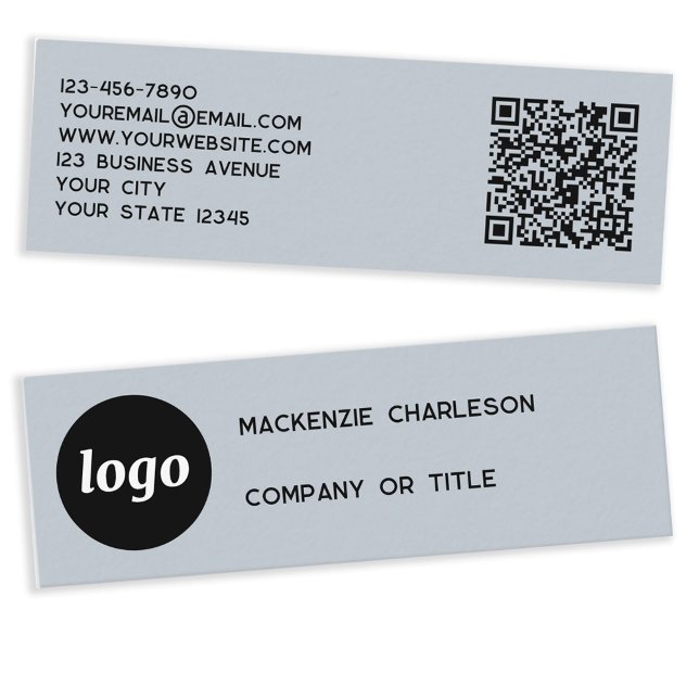 Carte De Visite Mini Logo simple et code QR Dusty Powder Blue (Logo with QR code and custom text dusty powder blue mini business card)