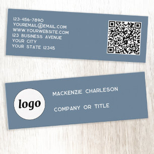 Carte De Visite Mini Logo Simple et Code QR Gris Bleu Poussiéreux