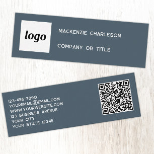Carte De Visite Mini Logo Simple et Code QR Gris Charbon