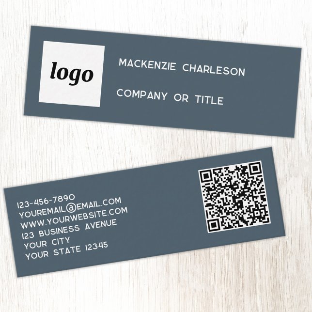 Carte De Visite Mini Logo Simple et Code QR Gris Charbon (Simple logo with QR code custom text business branding promotional charcoal gray business card
)