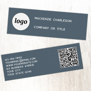 Carte De Visite Mini Logo Simple et Code QR Gris Charbon