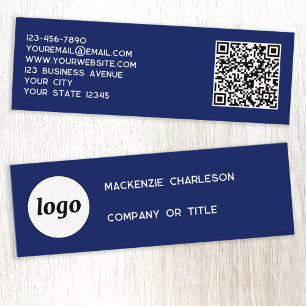 Carte De Visite Mini Logo simple et code QR Navy Blue