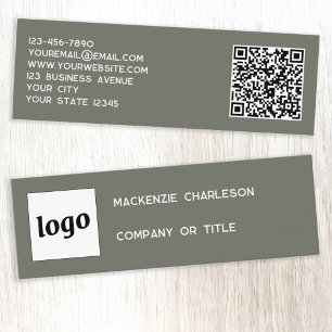 Carte De Visite Mini Logo simple et code QR Sage Green