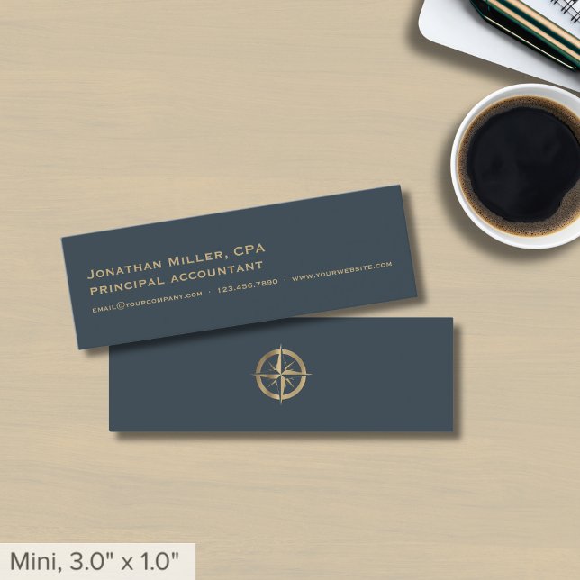 Carte De Visite Mini Logo Simple Gris Gold Compass (Créateur téléchargé)