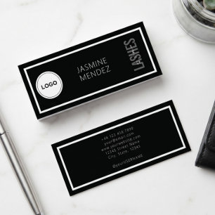 Carte De Visite Mini Logo Simple Moderne Artiste de Cils Noir et Blanc