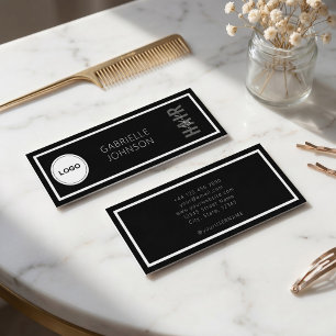 Carte De Visite Mini Logo Simple Moderne Coiffeur Noir Blanc