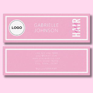 Carte De Visite Mini Logo Simple Moderne Rose Pâle Coiffeur Blanc