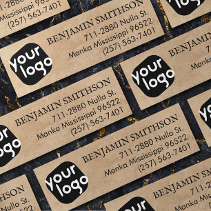 Carte De Visite Mini Logo Vintage simple et minimaliste en beige noir p