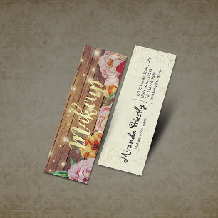 Carte De Visite Mini Lumières de chaîne florales en bois or écriture sa