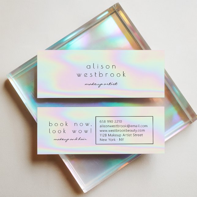 Carte De Visite Mini Maquillage holographique moderne unicorn arc-en-ci (Modern holographic makeup artist unicorn rainbow)