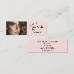 Carte De Visite Mini Maquillage photo avec écriture rose blush