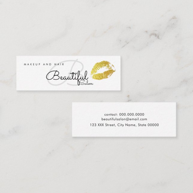 Carte De Visite Mini Maquillage / Salon de beauté monogramme avec lèvre (Devant / Derrière)