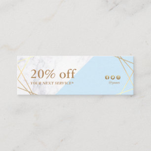Carte De Visite Mini Marbre d'or géométrique moderne Pastel Blue Coupon